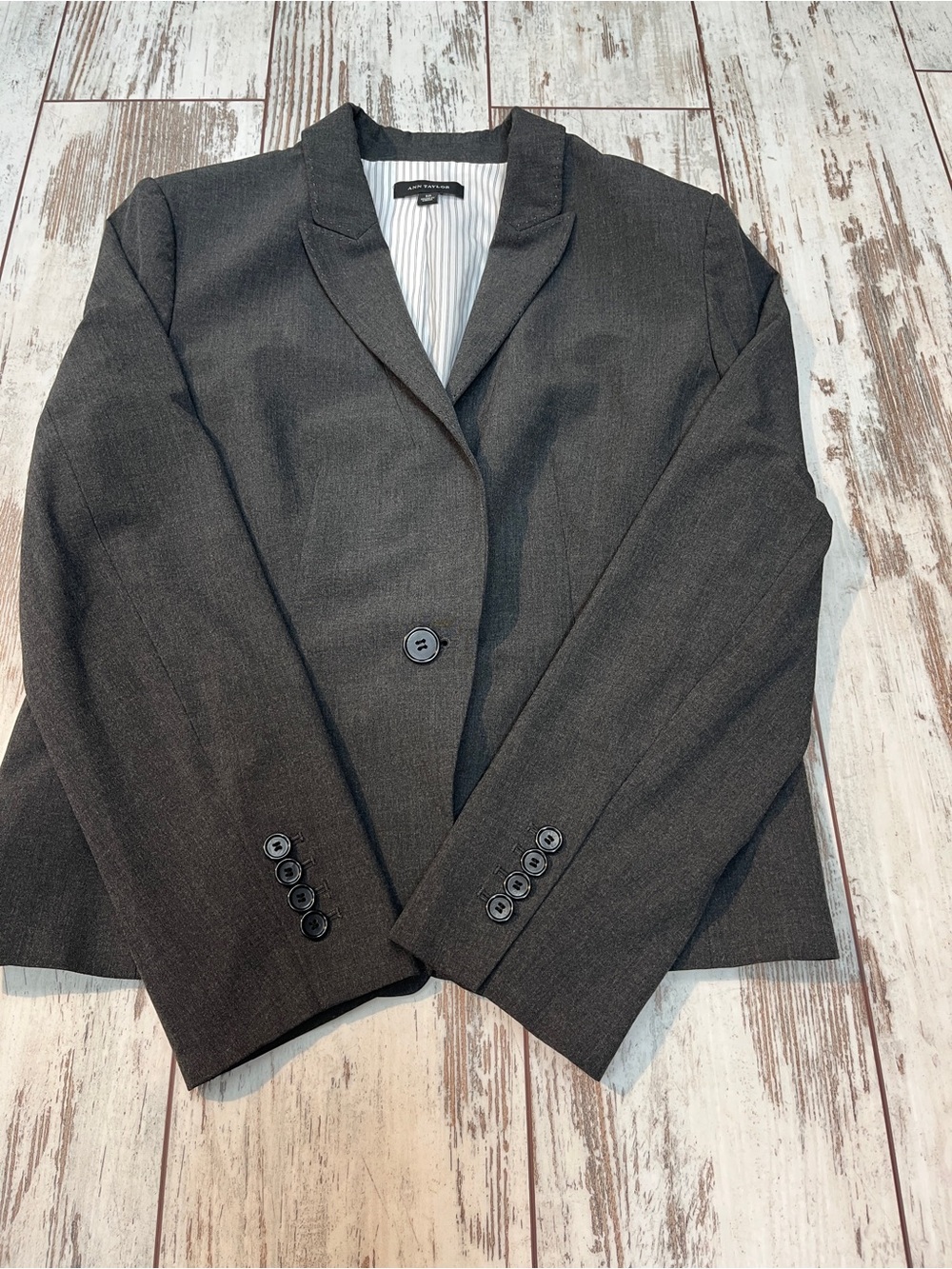 Ann Taylor Tailored Blazer Womens 12 Charcoal Gray Single Button Pinstripe - Picture 12 of 13